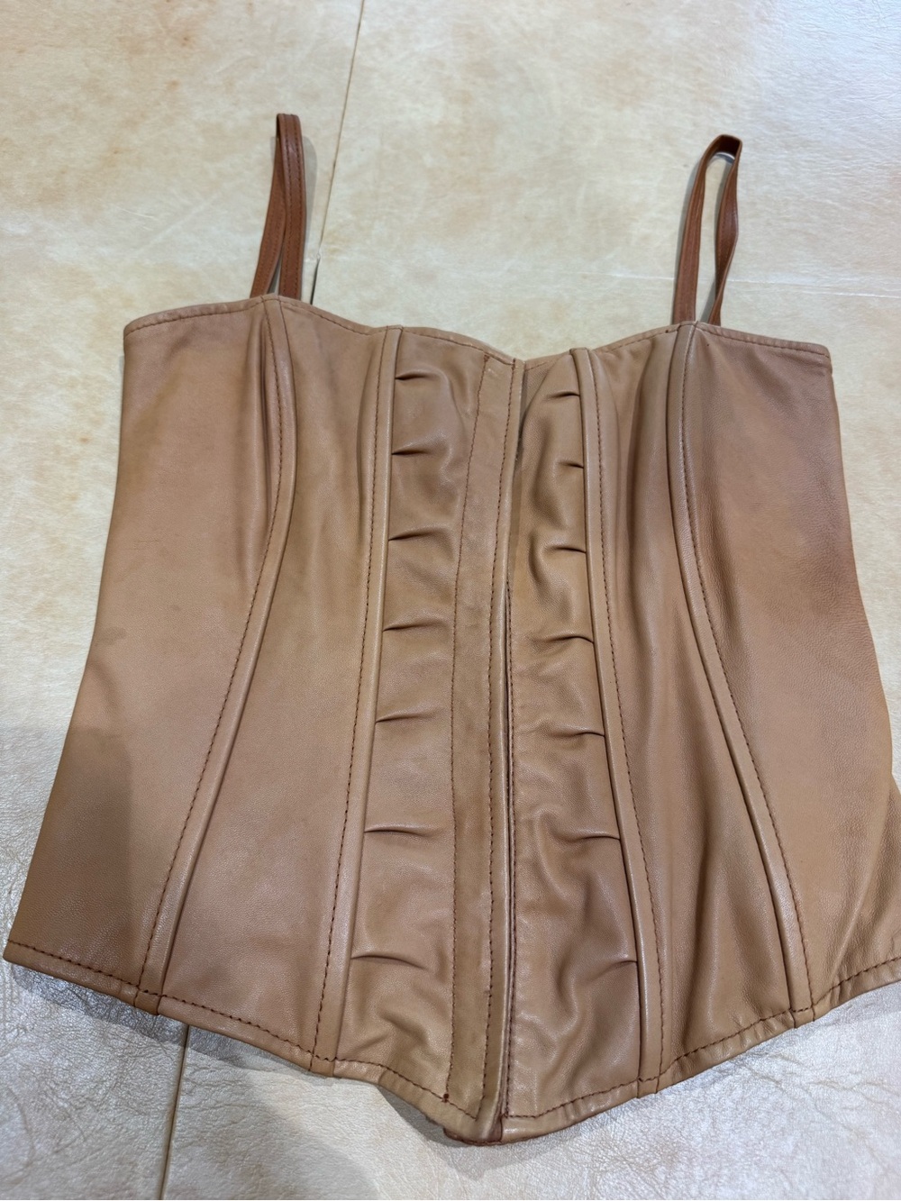 PRICE DROP: NW/OT, ROBERTA SCARPA, lined TAN LAMBSKIN LEATHER Corset Camisole,44